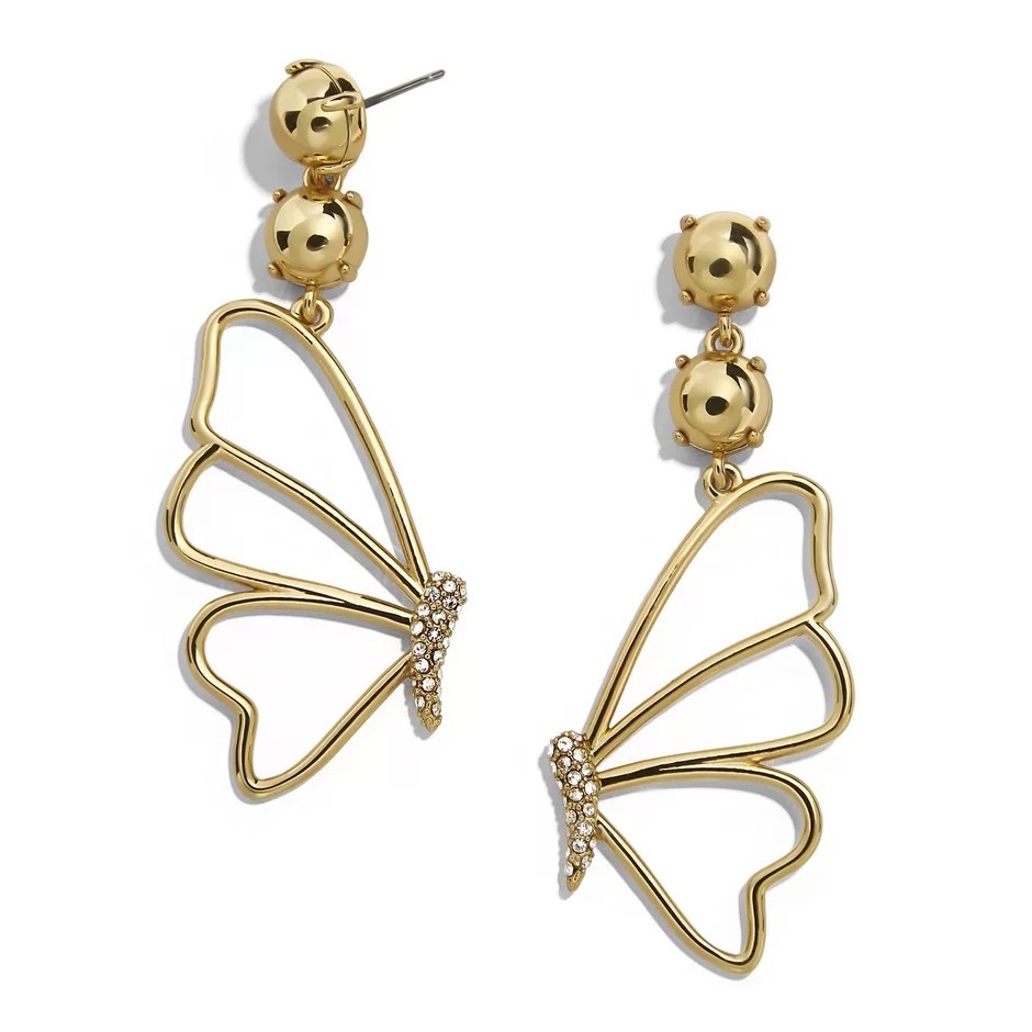 Gold Plated Openwork Butterfly Crystal Drop Earrings